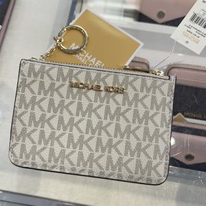 Michael Kors Jet Set Travel Small Leather Top Zip Coin Pouch With ID